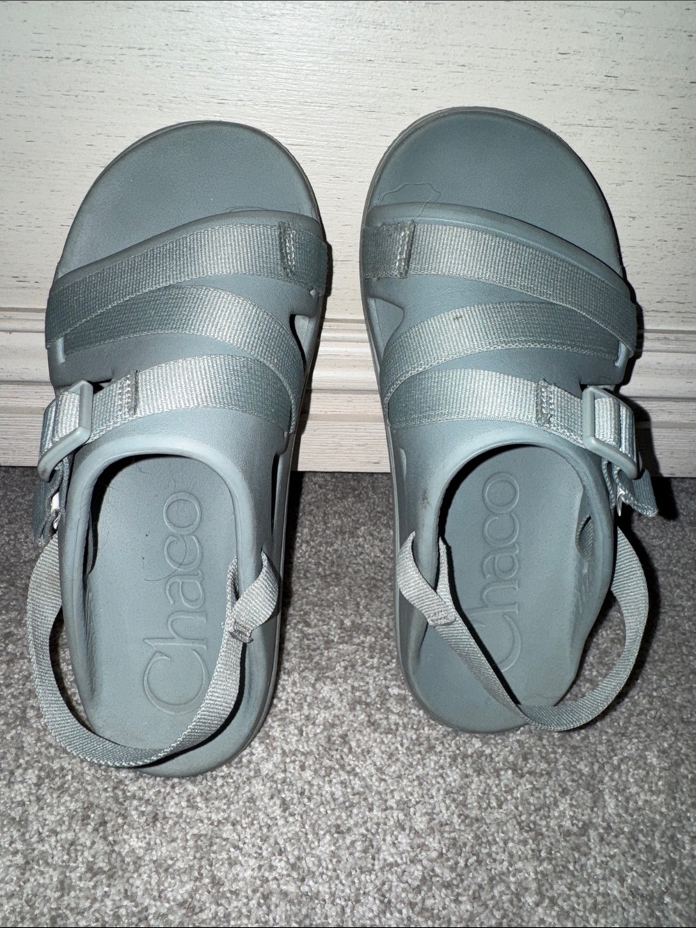 Chaco Women's Slate Gray/Blue Sport Sandals with Adjustable Straps EUC